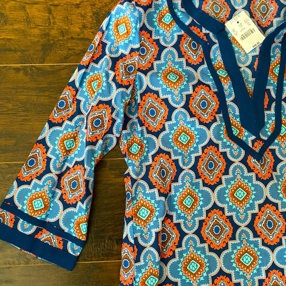 J.Crew Printed Poplin Tunic Cover Up Top